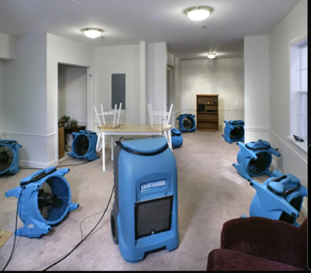 Air movers and dehumidifier setup for Water Damage Restoration in La Vista